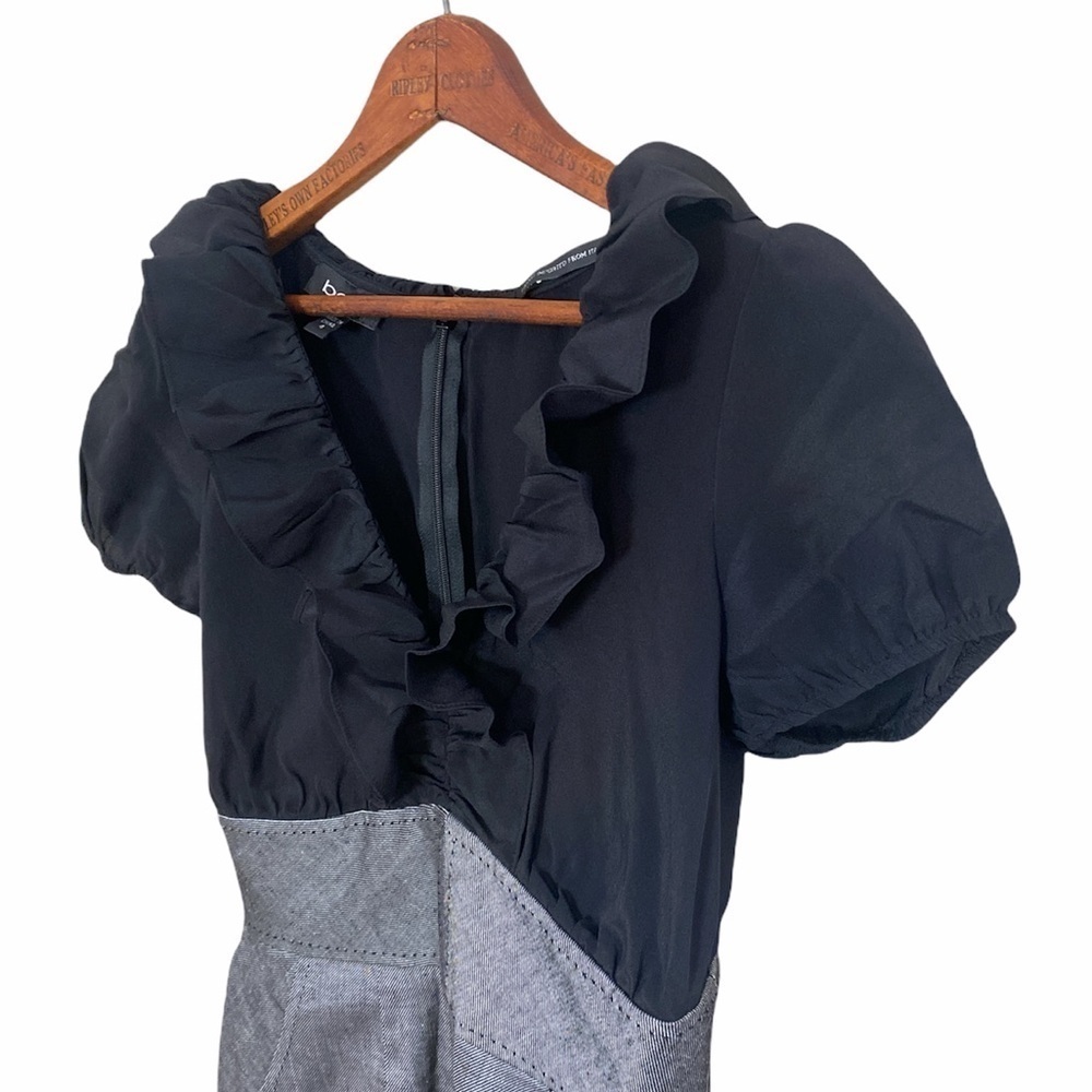 Bebe Ruffle Neckline Puffed Sleeve Mini Dress - Picture 2 of 9
